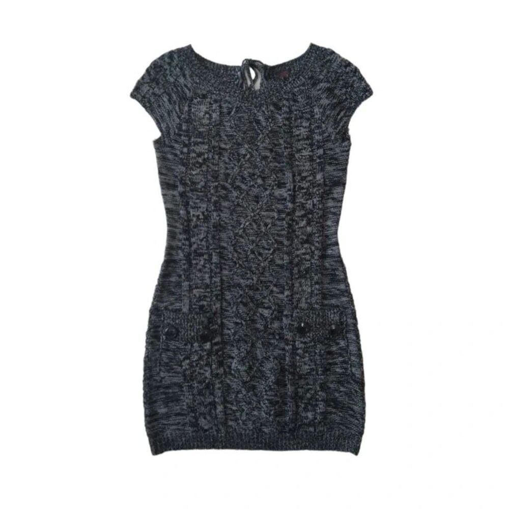 J.J. Basics Dark Gray Cap Sleeve Mini Cable Knit Sweater Dress Juniors Medium